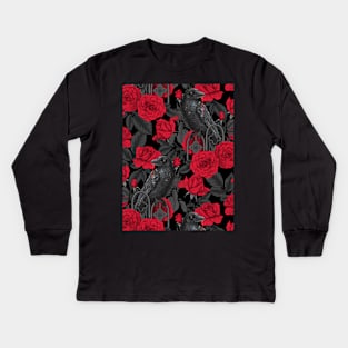 Ravens and red roses Kids Long Sleeve T-Shirt